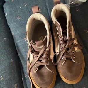 Vans Brown and Cream High-Top Sneakers
